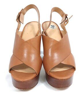 Michael Kors Platform Sandals Brown Leather Block Heel Size 9.5M